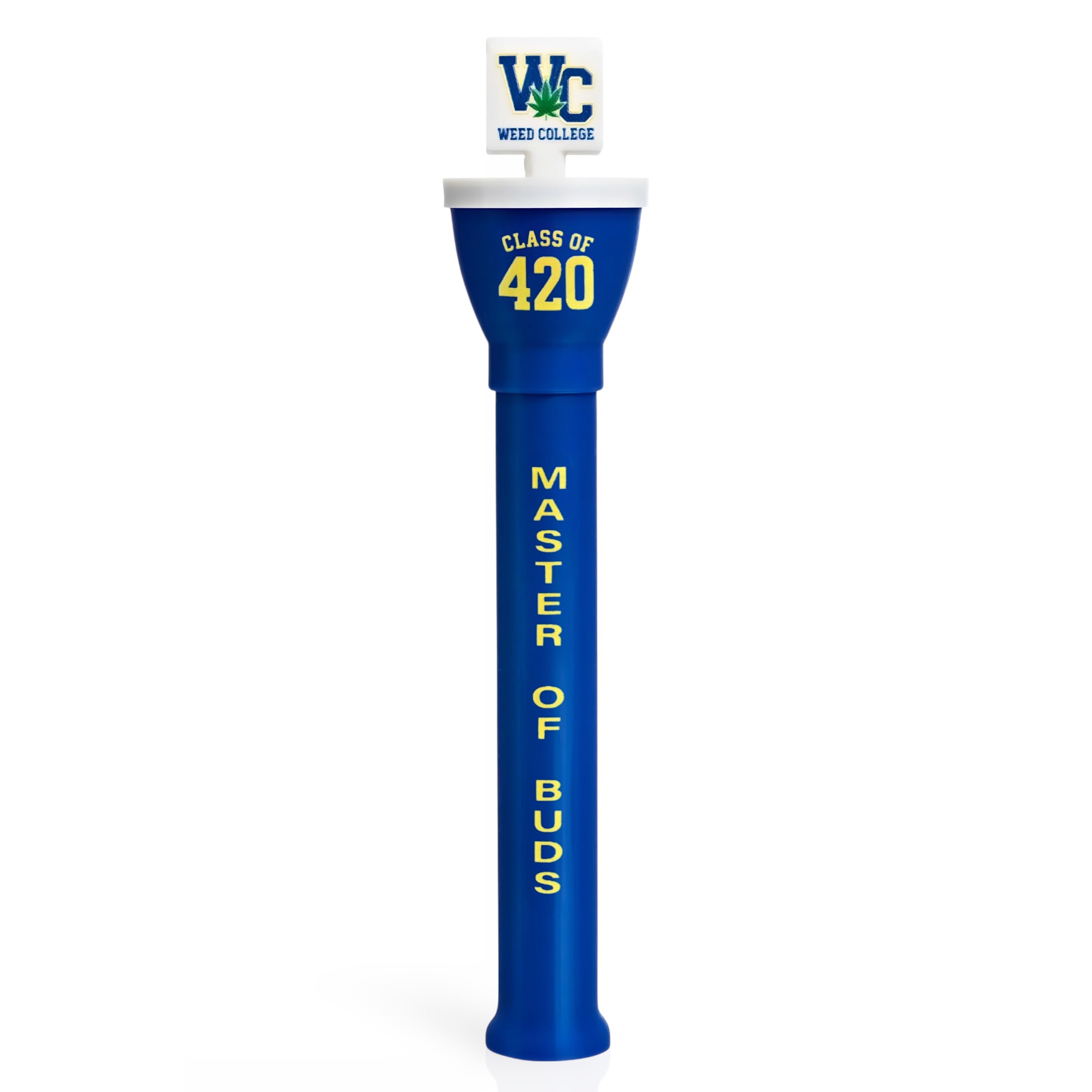 Front view of Master of Buds Edition cone loader – blue Cone Master with cannabis crown graphic and bold text.