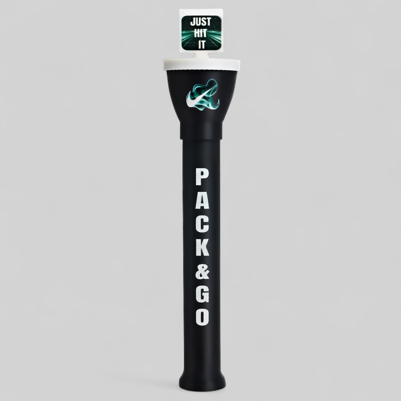 Front view of Pack and Go Edition cone loader – black Cone Master with compact design and bold text.