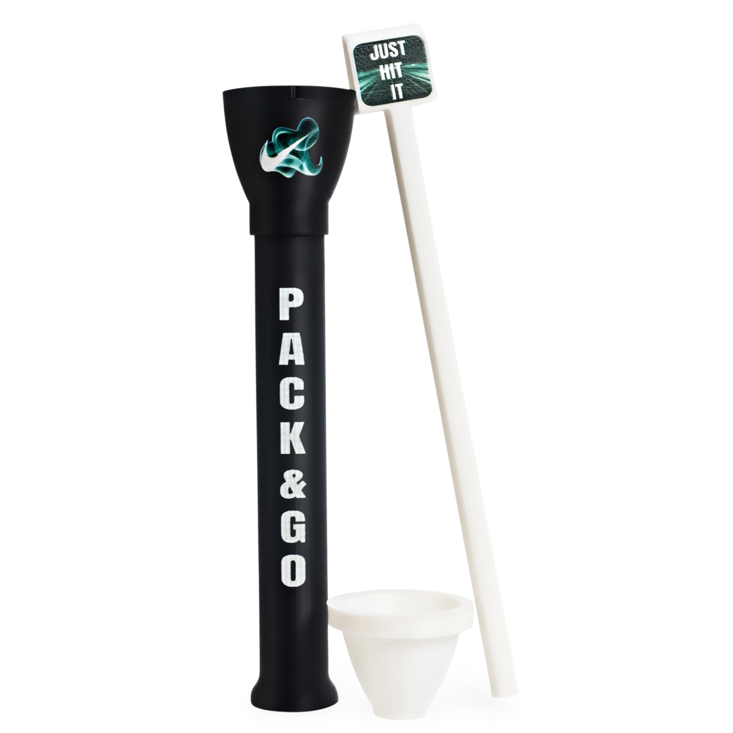 Full Pack and Go Edition cone loader kit – black Cone Master, cone guard, and “Just Hit It” packer.