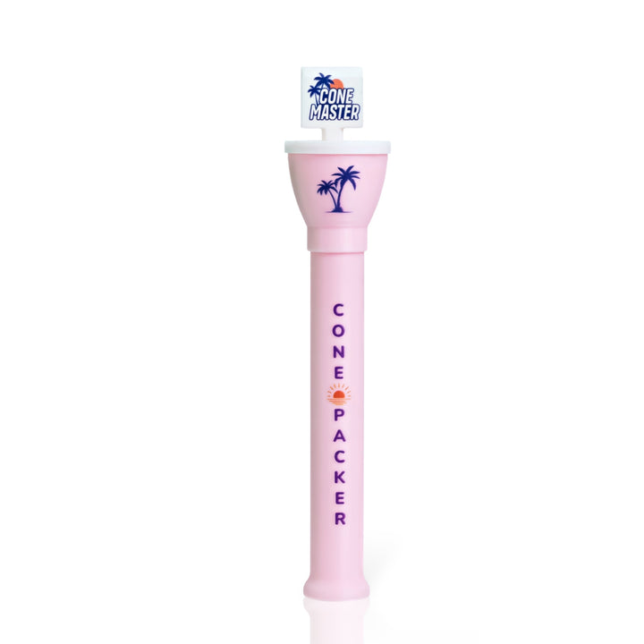 Fully assembled Pink Cone Master cone loader with packer inserted into cone guard.