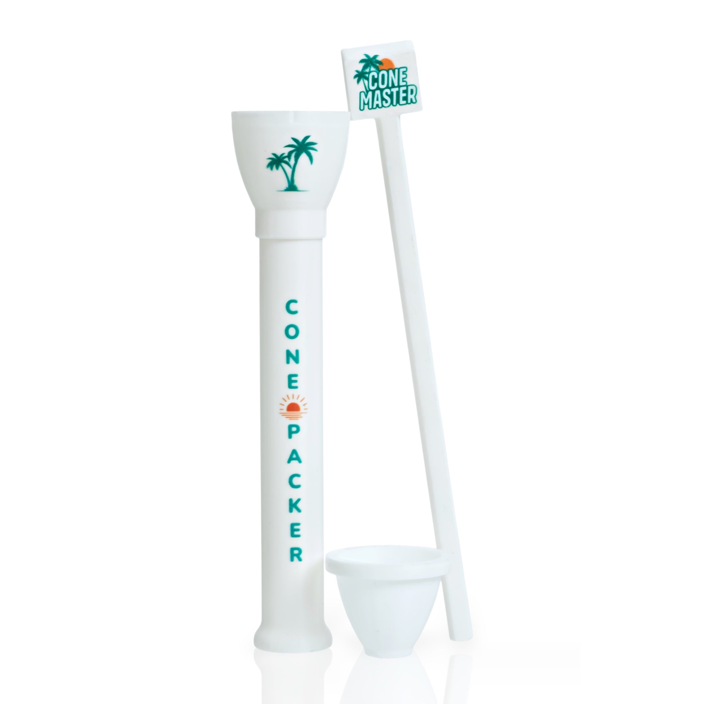 White Cone Master cone loader set including cone guard and packer, shown disassembled.