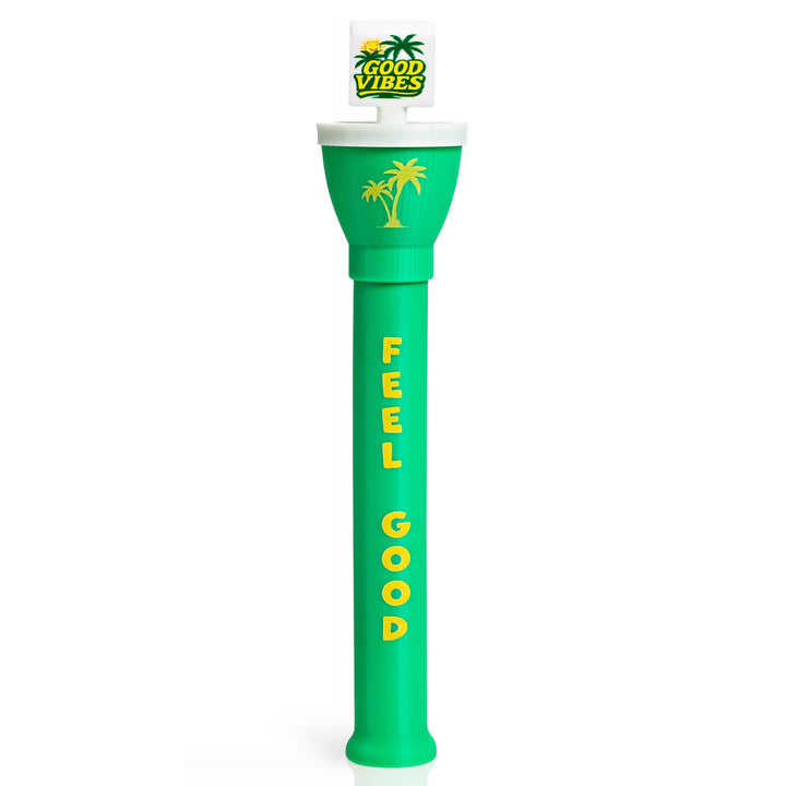 Cone Master cone loader Good Vibes edition in green with yellow lettering, palm tree graphic, and Feel Good text